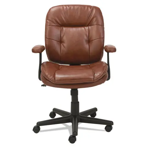 OIF Swivel/Tilt Bonded Leather Task Chair, Supports 250 lb, Chestnut Brown, Black Base