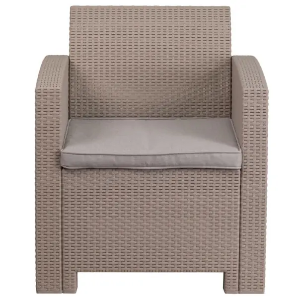 Outdoor Chair – Faux Rattan – Light Gray w Cushion