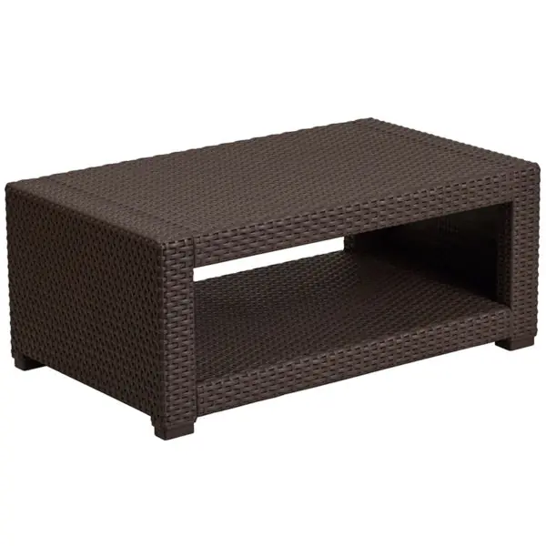Outdoor Coffee Table – Faux Rattan – Chocolate Brown