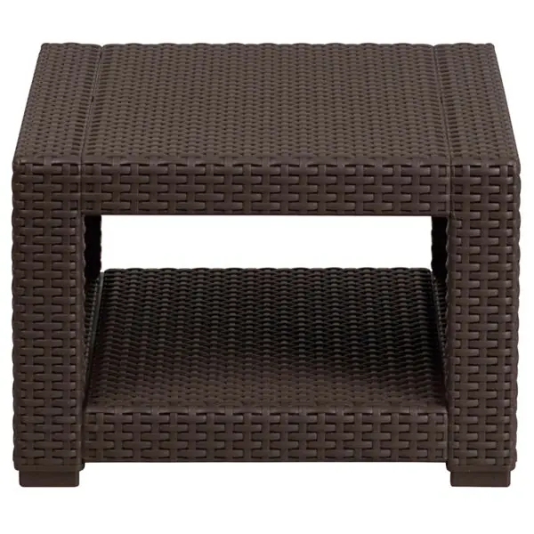 Outdoor End Table – Faux Rattan – Chocolate Brown