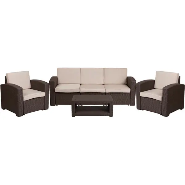 Outdoor Furniture Set – Faux Rattan – 4pc – Chocolate Brown