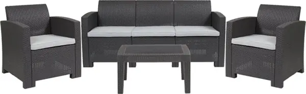 Outdoor Furniture Set – Faux Rattan – 4pc – Dark Gray