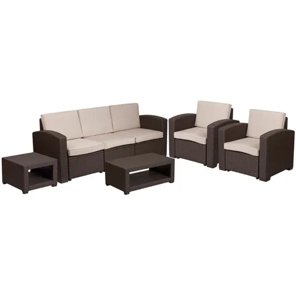 Outdoor Furniture Set – Faux Rattan – 5pc – Chocolate Brown