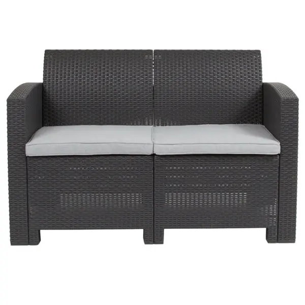 Outdoor Loveseat – Faux Rattan – Dark Gray