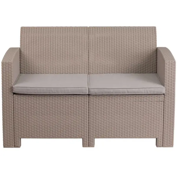 Outdoor Loveseat – Faux Rattan – Light Gray