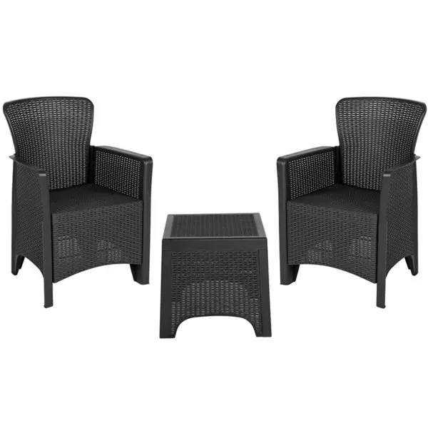 Outdoor Seating Set – Chairs & Table – Faux Rattan – DarkGray