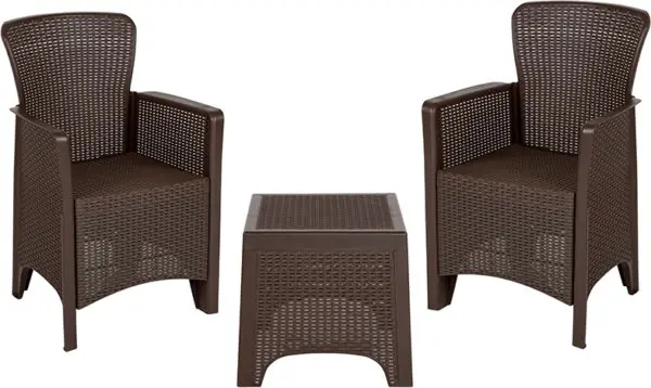 Outdoor Seating Set with Table – Faux Rattan – Chocolate Brown