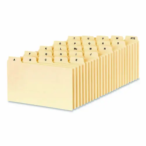 Oxford™ A-Z Index Card Files, 1/5-Cut Top Tab, Assorted Position, 3 x 5, Manila, 25/Set