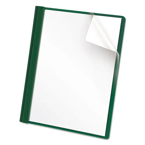 Oxford™ Clear Front Report Cover, Three-Prong Fastener, 0.5" Capacity, 8.5 x 11, Clear/Hunter Green, 25/Box