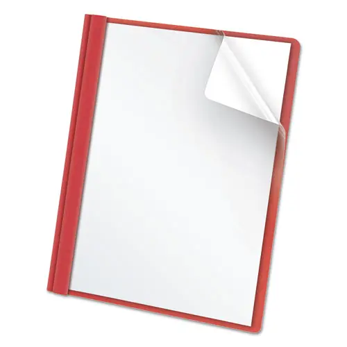 Oxford™ Clear Front Standard Grade Report Cover, Three-Prong Fastener, 0.5" Capacity, 8.5 x 11, Clear/Red, 25/Box