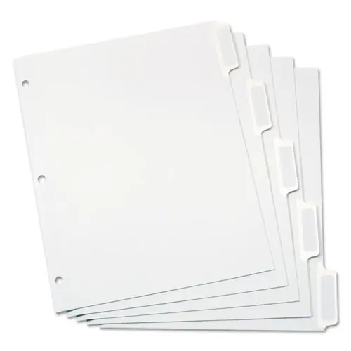 Oxford™ Custom Label Tab Dividers with Self-Adhesive Tab Labels, 5-Tab, White, 25 Sets