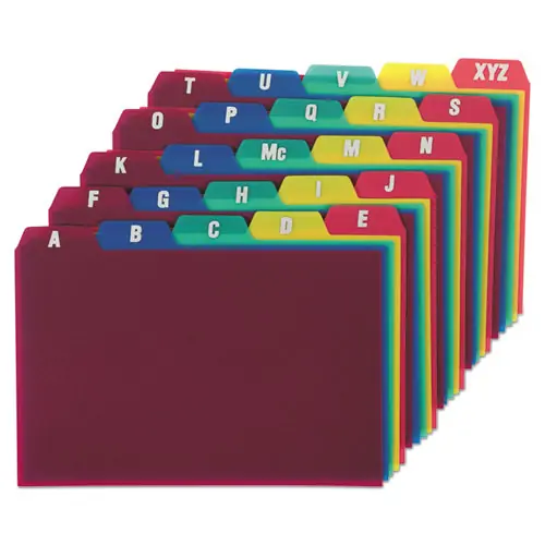 Oxford™ Durable Poly A-Z Card Guides, 1/5-Cut Top Tab, Assorted Colors, 25/Set
