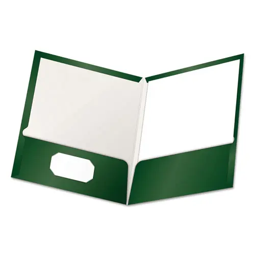 Oxford™ High Gloss Laminated Paperboard Folder, 100-Sheet Capacity, 11 x 8.5, Green, 25/Box