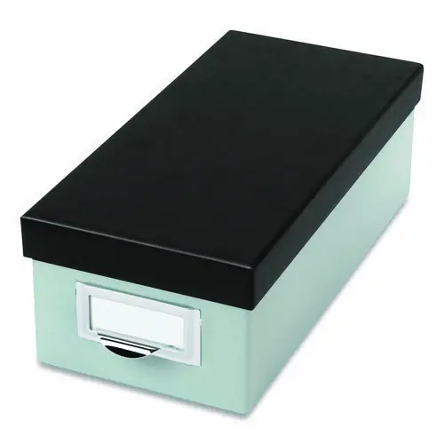 Oxford™ Index Card Storage Box, Pressboard, Blue Fog/Black