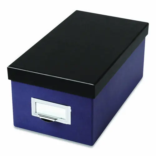 Oxford™ Index Card Storage Box, Holds 1,000 4 x 6 Cards, Pressboard, Indigo/Black