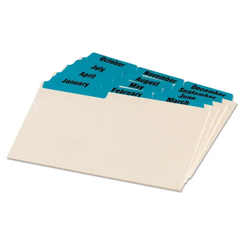 Oxford™ Manila Index Card Guides with Laminated Tabs, 1/3-Cut Top Tab, January to December, 4 x 6, Manila, 12/Set