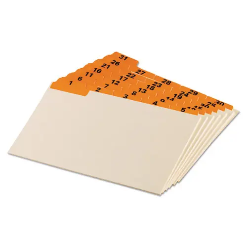 Oxford™ Manila Index Card Guides with Laminated Tabs, 1/5-Cut Top Tab, 1 to 31, 5 x 8, Manila, 31/Set