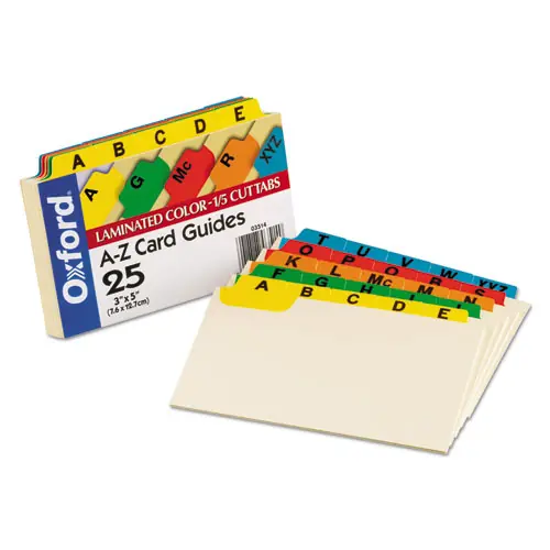 Oxford™ Manila Index Card Guides with Laminated Tabs, A to Z, 3 x 5, 25/Set