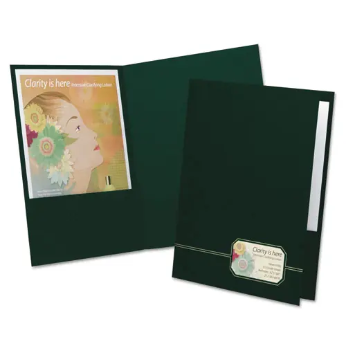 Oxford™ Monogram Series Business Portfolio, Premium Cover Stock, Green with Gold Foil Accents, 0.5" Capacity, 4-Pack