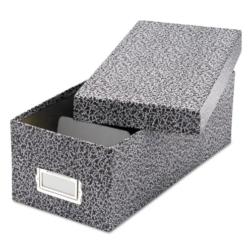 Oxford™ Reinforced Board Card File with Lift-Off Cover, Black/White Agate, 5.13" x 11" x 3.63"