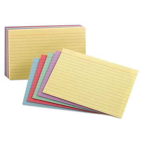 Oxford™ Ruled Index Cards, 3 x 5, Blue/Violet/Canary/Green/Cherry, 100/Pack