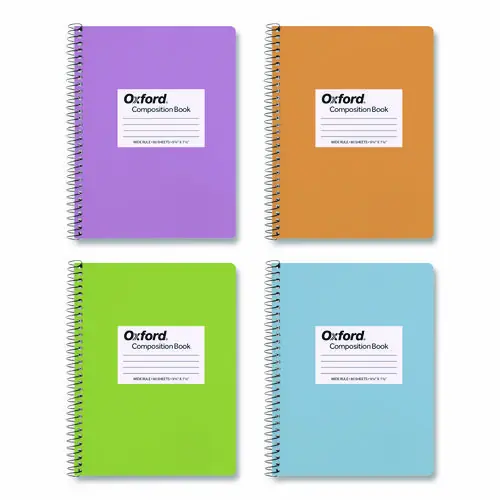 Oxford™ Spiralbound Composition Books, Wide/Legal Rule, Assorted Cover Colors, 80 Sheets, 9.75 x 7.5, 4/Pack