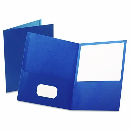 Oxford™ Twin-Pocket Folder, Embossed Leather Grain Paper, 0.5" Capacity, 11 x 8.5, Blue, 25/Box