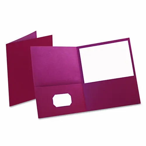 Oxford™ Twin-Pocket Folder, Embossed Leather Grain Paper, 0.5" Capacity, 11 x 8.5, Burgundy, 25/Box