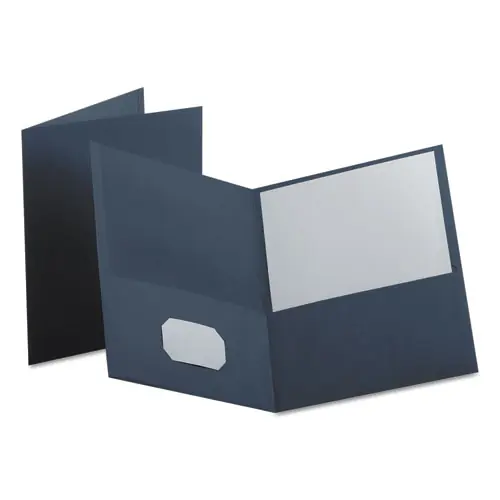 Oxford™ Twin-Pocket Folder, Embossed Leather Grain, 0.5" Capacity, Letter Size, Dark Blue, 25/Box