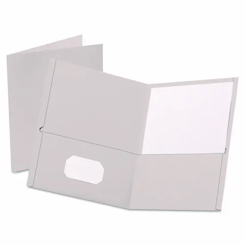 Oxford™ Twin-Pocket Folder, Embossed Leather Grain Paper, 0.5" Capacity, 11 x 8.5, Gray, 25/Box