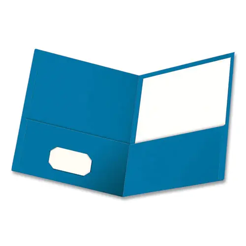 Oxford™ Twin-Pocket Folder, Embossed Leatherette Grain, Light Blue, 25/Box
