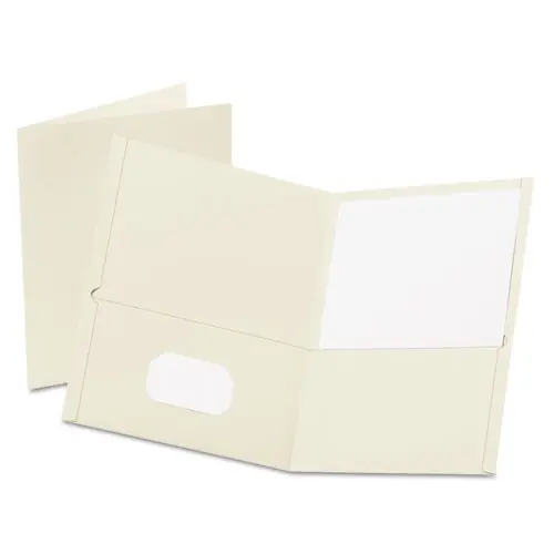 Oxford™ Twin-Pocket Folder, Embossed Leather Grain Paper, White, 25/Box