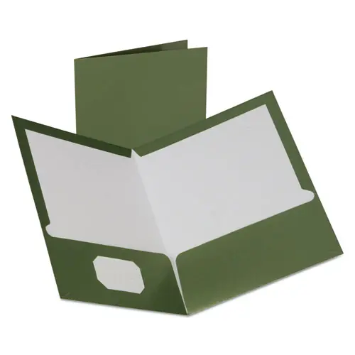 Oxford™ Two-Pocket Laminated Folder, Metallic Green, 100-Sheet Capacity, 25/Box