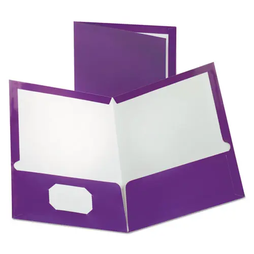 Oxford™ Two-Pocket Laminated Folder, Metallic Purple, 100-Sheet Capacity, 11 x 8.5, 25/Box