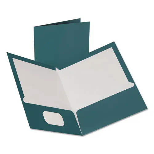 Oxford™ Two-Pocket Laminated Folder, Metallic Teal, 25/Box