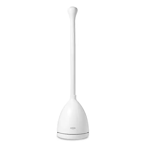 OXO Good Grips Toilet Plunger and Canister - White, 24" Plastic Handle, 6" Diameter