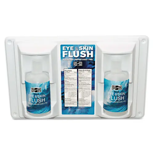 Pac-Kit® Twin Bottle Eye Flush Station, 16 oz Bottles, 2 Bottles/Station