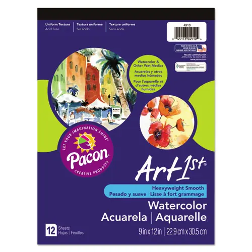 Pacon® Artist Watercolor Paper Pad, Yellow Cover, 12 Sheets, 9" x 12", Unruled, White