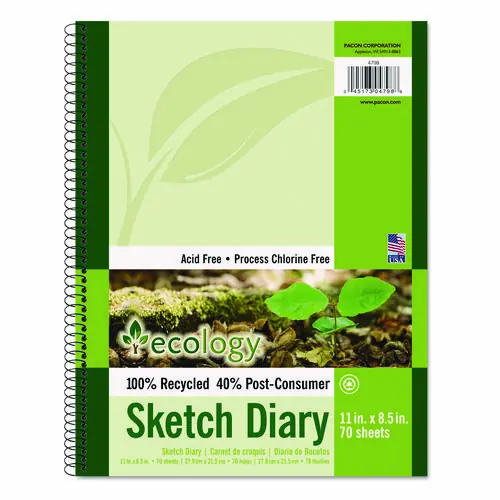 Pacon® Ecology Sketch Diary, Green Cover, 70 Sheets, 11 x 8.5 Inches, 60 lb Paper
