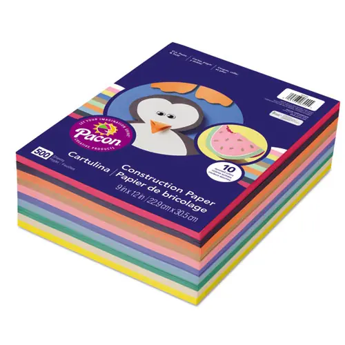 Pacon® Rainbow Super Value Construction Paper Ream, Assorted Colors, 9 x 12, 500 Sheets