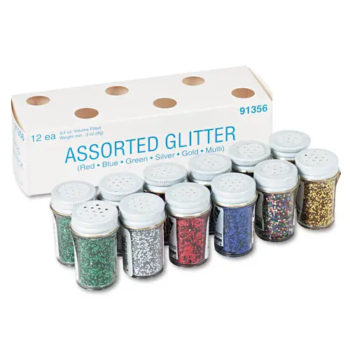 Pacon® Spectra Glitter, Assorted, 0.75 oz Shaker-Top Jar, 12/Pack