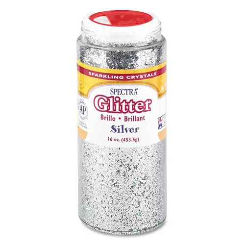 Pacon® Spectra Glitter, 0.04 Hexagon Crystals, Silver, 16 oz Shaker-Top Jar