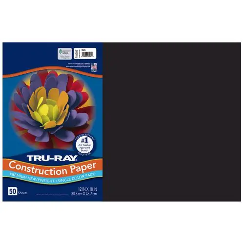 Pacon® Tru-Ray Construction Paper, 76 lb Text Weight, 12 x 18, Black, 50/Pack, 25 Packs/Carton