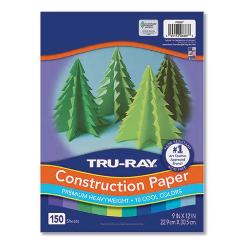 Pacon® Tru-Ray Construction Paper, 9 x 12, Cool Assorted Colors, 150 Sheets