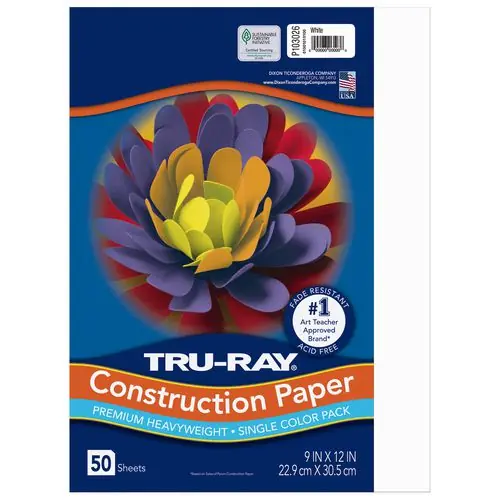 Pacon® Tru-Ray Construction Paper, 9 x 12, White, 50 Sheets/Pack, 50 Packs/Carton