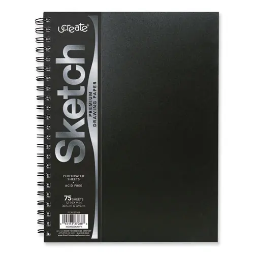 Pacon® UCreate Poly Cover Sketch Book, Black, 75 Sheets, 12" x 9"