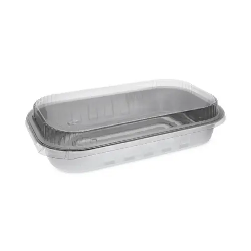 Pactiv Evergreen Aluminum Carry-Out Container with OPS Tamper-Evident Dome Lid, 72 oz, 12.25 x 7.5 x 3.13, Silver, Aluminum, 125/Carton
