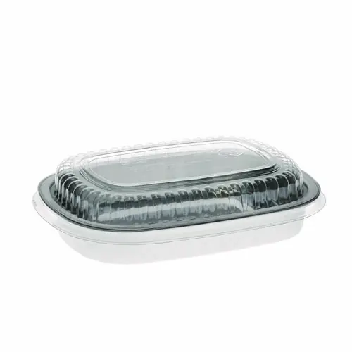 Pactiv Evergreen Classic Carry-Out Container with PET Dome Lid, 22 oz, Silver/Clear, Aluminum - 100/Carton