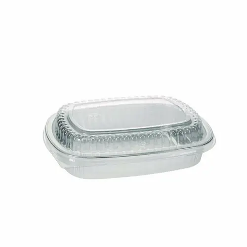 Pactiv Evergreen Classic Carry-Out Container with PET Dome Lid, 46 oz, Silver/Clear, Aluminum, 50/Carton