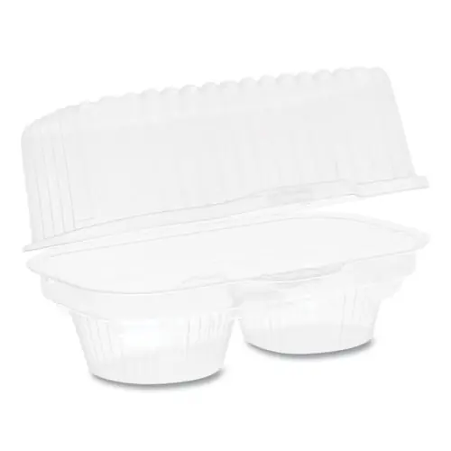 Pactiv Evergreen ClearView Bakery Cupcake Container, 2 Compartments, 6.75" x 4" x 4", Clear, Plastic, 100/Carton
